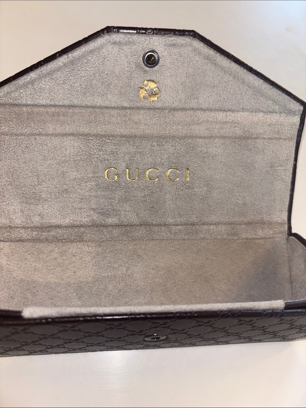 Gucci Embossed Monogram Leather Trifold Glasses case Dark Brown - Picture 2 of 4